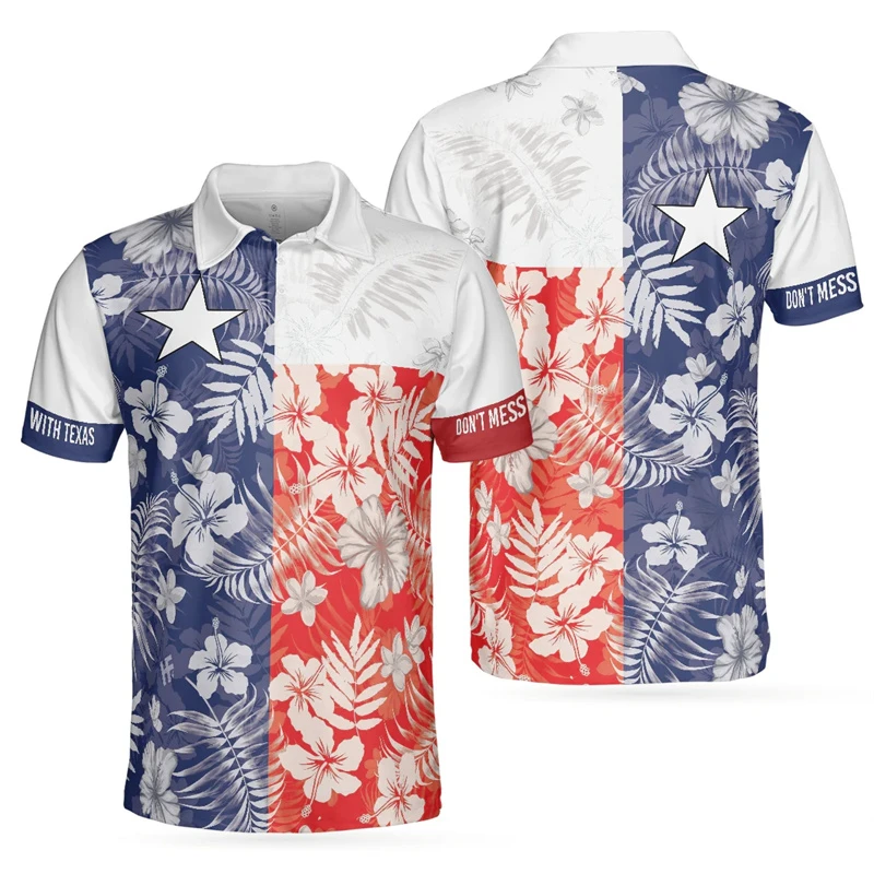 Golf Polo Shirt For Men 3d Printed Pattern Sports Breathable Casual Short Sleeves T-shirt Flower Stars Lapel Button Tee Shirts