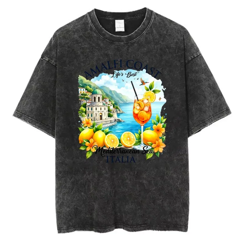 La Dolce Vita Italian Graphic T Shirt Women Lemon Fruit Print Tee Summer Mediterranean Vacation Retro Aesthetic Fashion Top