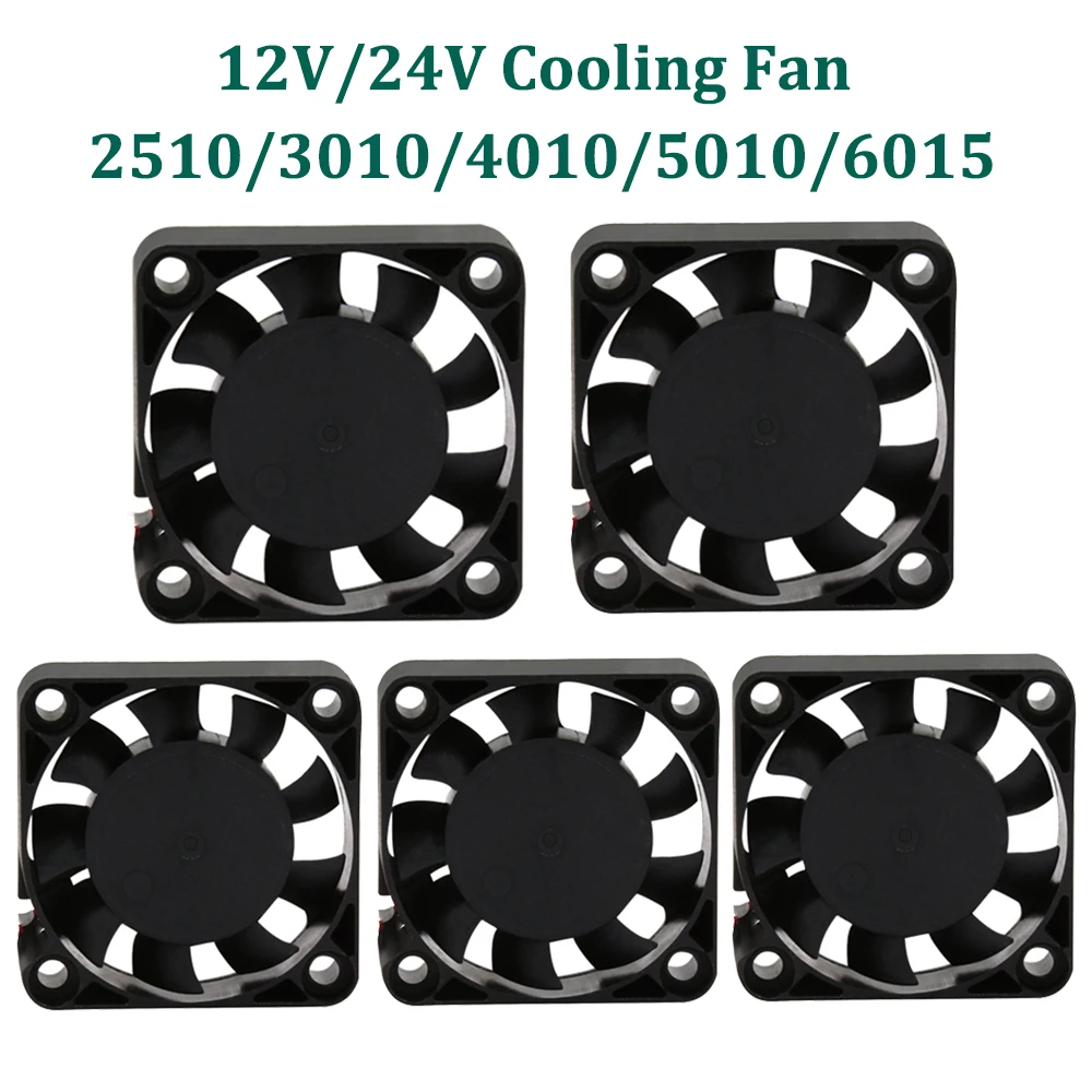 2pcs 2510 3010 4010 5010 6015 Cooling Fan DC 12V 24V Cooler Fan 3D Printer Parts Computer CPU Cooling Fan Radiator Extruder Fan