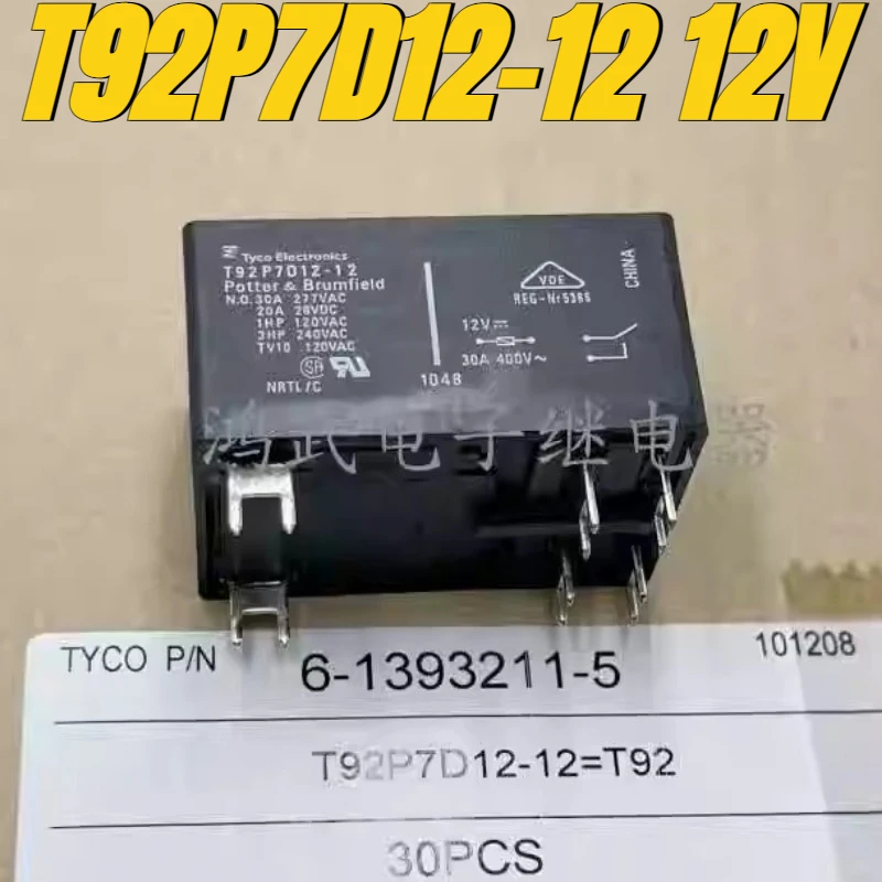 

（Brand New Original）1pcs/lot 100% original genuine relay:T92P7D12-12 12V 30A 6pins