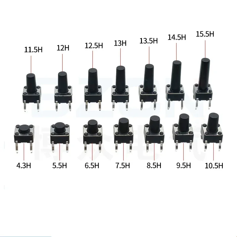 Tactile Tact Push Button Micro Switch Momentary 20Pcs  DIP 6*6*4.3MM 6X6X4.3/4.5/5.0/5.5/6.0/6.5/7.0/8.0/8.5/10/11/12/13/15/16MM