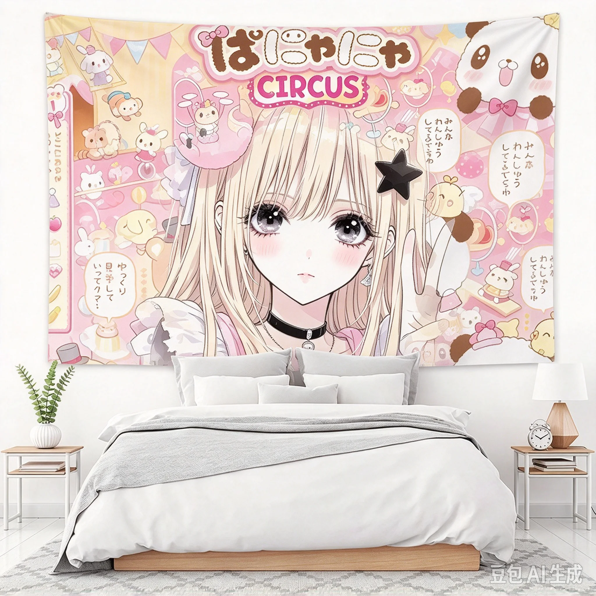 1pc Anime Girl Tapestry Pink Cute Manga Character Print Tapestry, Kawaii Circus, Home Decor For Living Room Bedroom Dorm