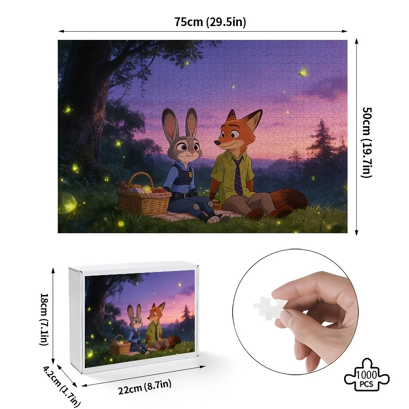 1000개 디즈니 주토피아 주디 홉스와 닉 와일드 포스터 퍼즐, 높은 난이도, 성인용 두뇌 자극, 직소 퍼즐 및 선물