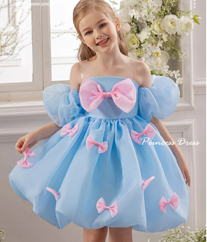 

Розничная продажа, новое летнее бутиковое платье с бантом для маленьких девочек, милое модное праздничное платье принцессы для детей 4–8 лет