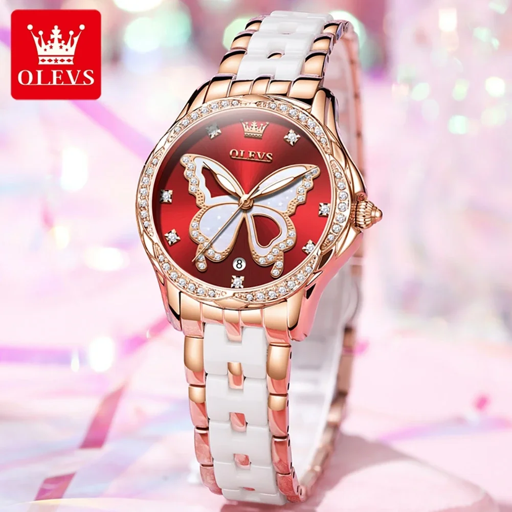 Womens Rose Gold Analog Quartz Ceramic Reloj Mujer Shinning Diamond Luxury Watch Luxury Womens Square Crystal Watch Iced Out Diamond... From  main image 4
