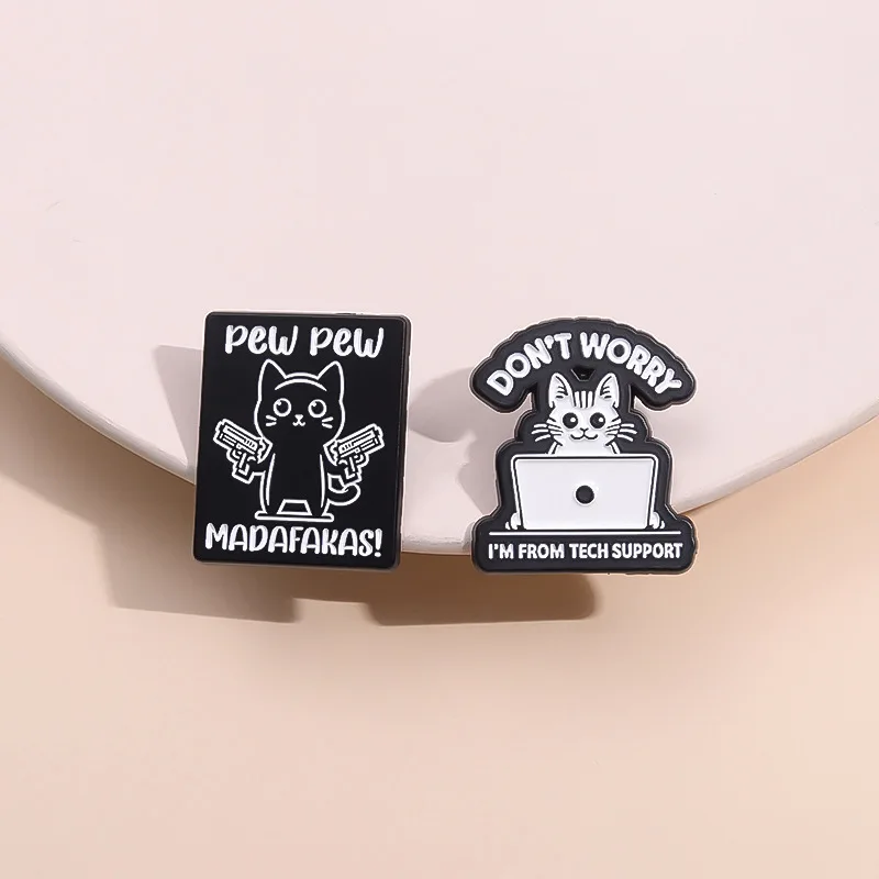 Pew Pew Madafakas Cute Cat Enamel Pins Custom Don’t Worry Im From Tech Support Brooches Lapel Badge Jewelry Gifts For Friends