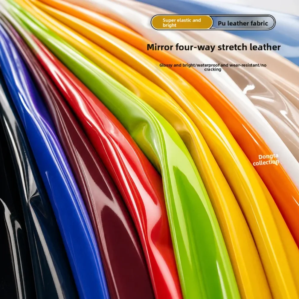 Mirror Finish Stretch PU Leather Fabric for DIY Sewing Handmade Leather Jacket Coat Garment Accessories Clothing Fashion Cloth