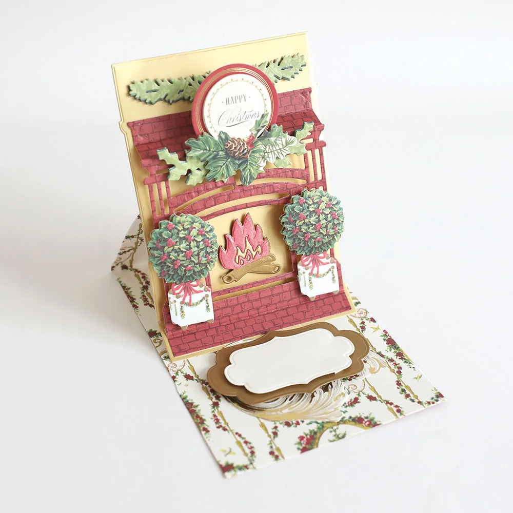 

Metal Cutting Dies Vintage Fireplace with Flowers Frame Pop-up Dies for DIY Scrapbooking Christmas Paper Greeting Card Making