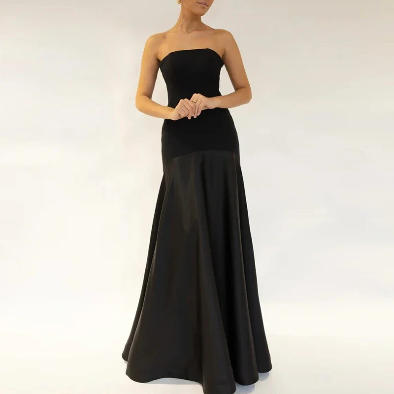 Casual Patchwork Pleated Robe Dresses Ladies Strapless High Waist Banquet Dress Sexy Hollow Off Shoulder Slim Long Dress