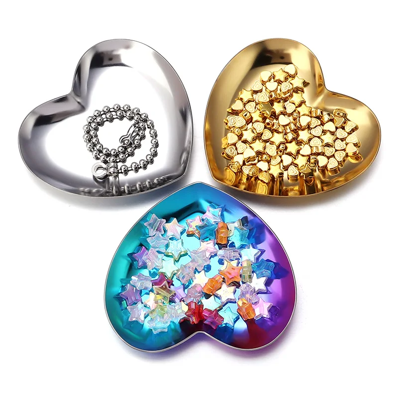 

Цельный лоток для ювелирных изделий из нержавеющей стали в форме сердца, металлические инструменты для изготовления ювелирных изделий, бусины, подвески, косметические лотки для хранения