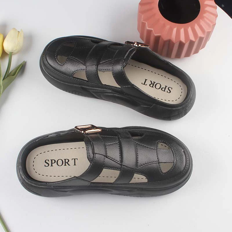 Retro Mode Casual Ronde Neus Holle Non-Slip Handige Sandalen Voor Dames