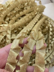 2Meters Luxury Glitter Gold Tulle 3D Pleated Mesh Ruffle Lace Edging Trimmings Embroidered Wedding Ribbon Dress Sewing Supplies