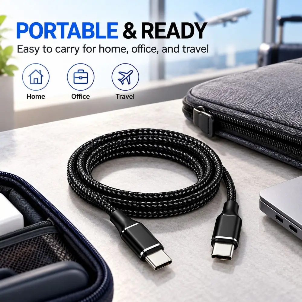 100W PD USB-C Charging Cable 480Mbps 5A Type-C Data Cord Nylon Braided E-Marker Chip USB-C Sync Cable Laptop Phone Charging