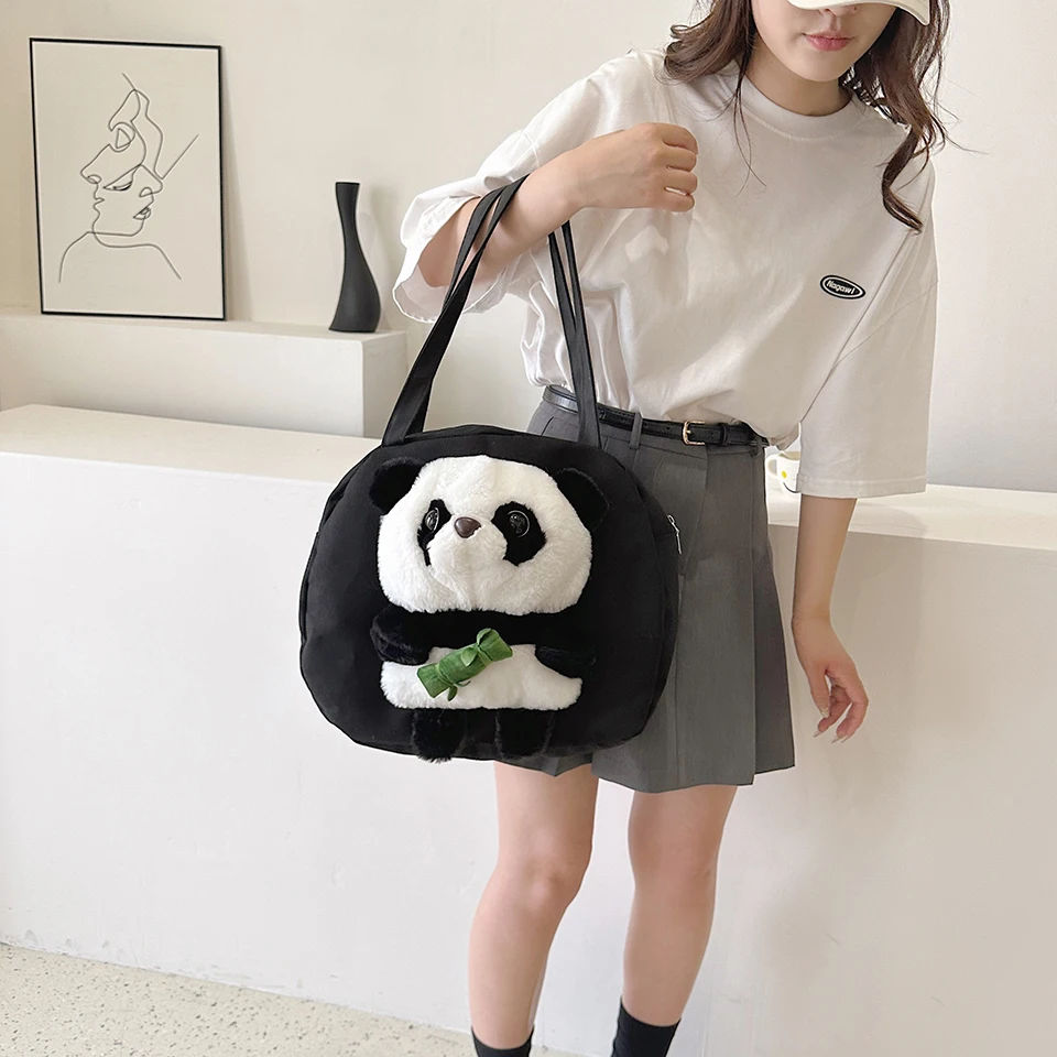 

Cute Panda Canvas Tote Bag-Stylish,large,funny shoulder bag for women.Ideal for school Perfect gifts for girls - Casual,black