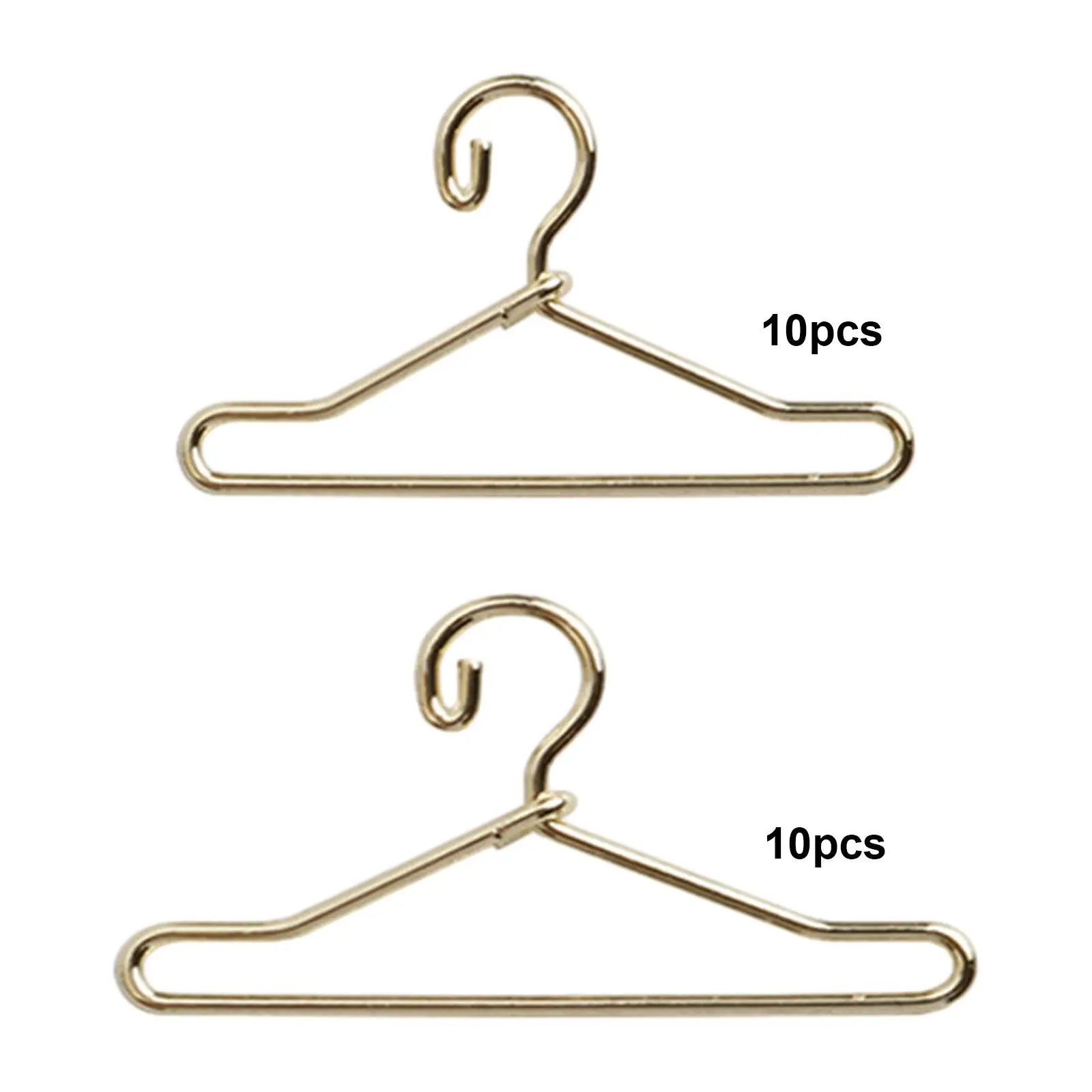 10Pcs Dress Outfit Holder Metal Doll House Clothing Rack for 1/12 1/8 Gold