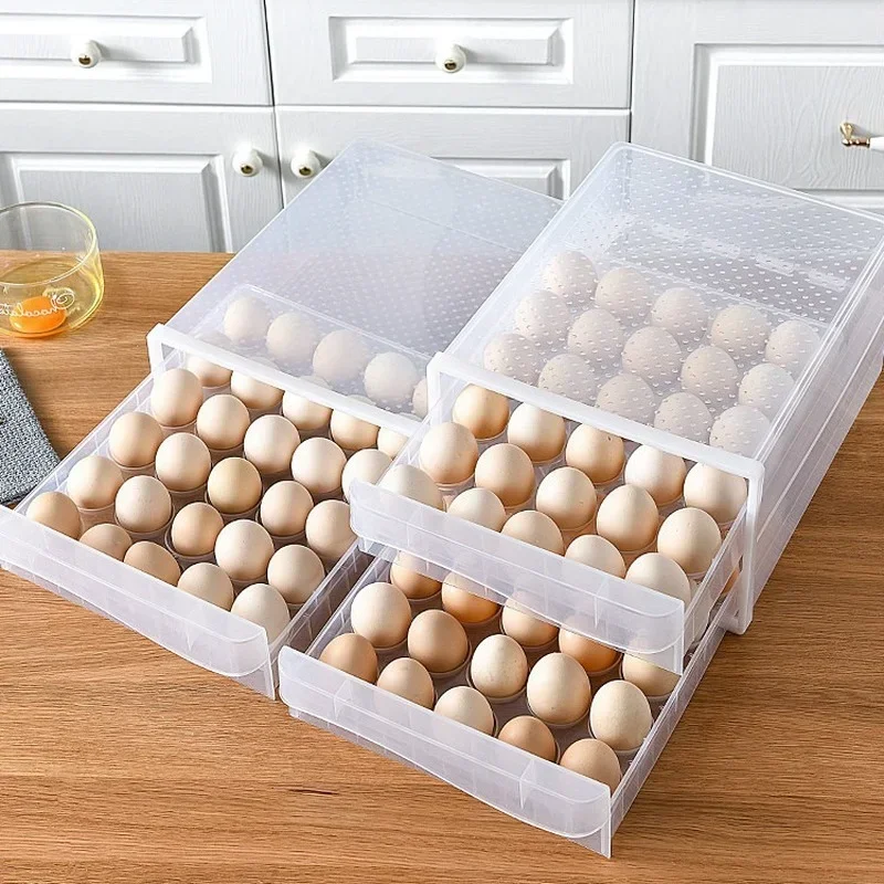 Household Egg Storage Box Drawer-Type Refrigerator Storage Box Plastic Transparent Dumpling Box Double Layer Egg Tray