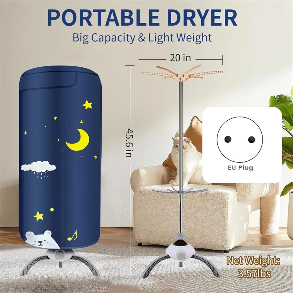 (AT52) Portable Clothes Dryer for Apartment, RV and Travel, Portable Clothes Dryer, Mini Dryer Quickly Dry Light EU Plug