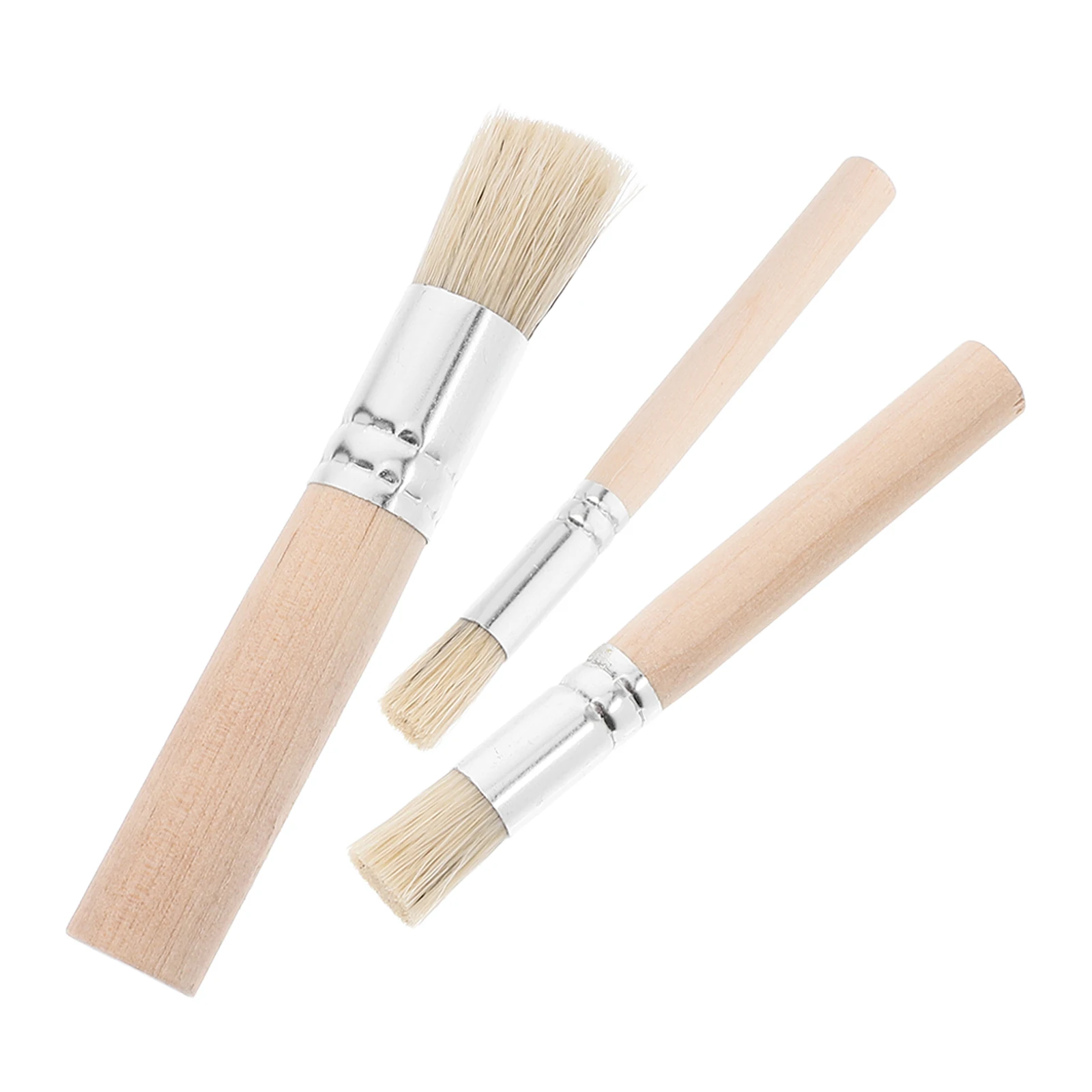 

3pcs Round Paint Brush Set Bristle Wood Handle Craft Brushes Stencil Acrylic Furniture Wax Child Safe Creativity