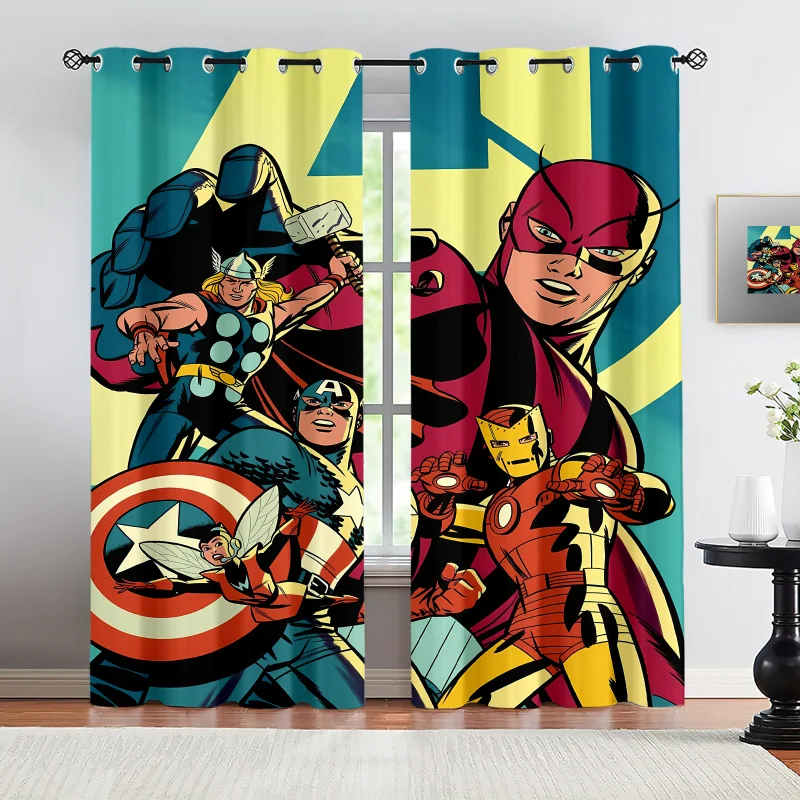 

2Pcs Marvel Retro Comic Style Curtains for Boys Bedroom Superhero Blackout Window Drapes Avengers Fans Room Gaming Room Decor