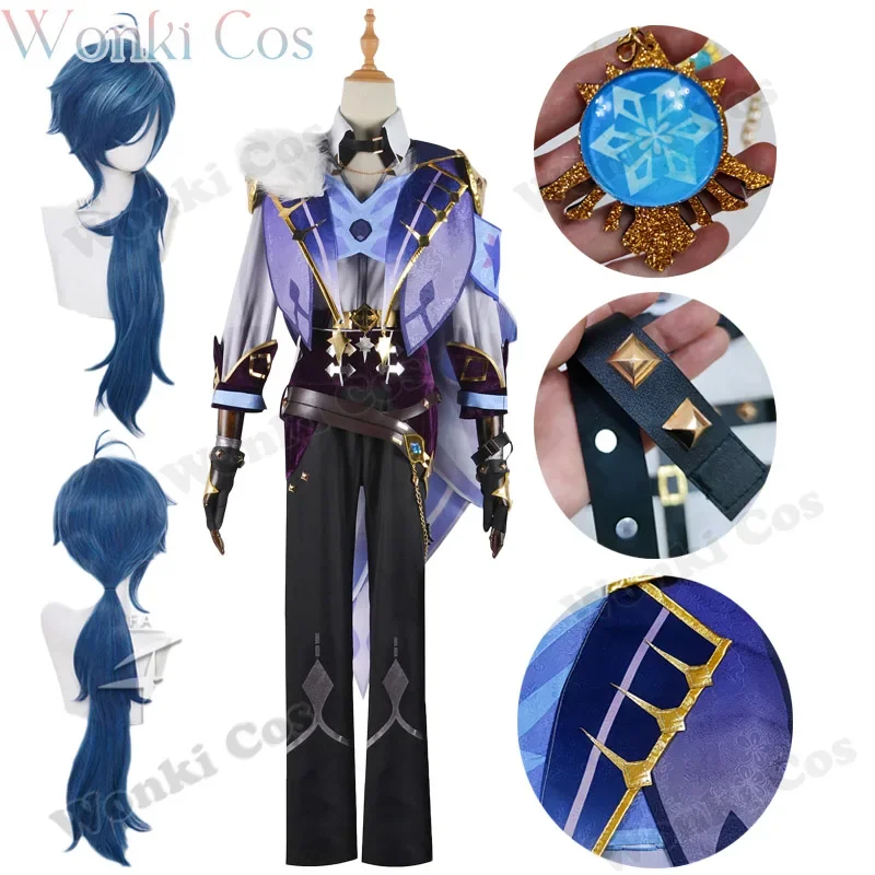 

Kaeya cosplay costume wig blue long hair full set outfits for impact kaeya cosplay party outfits high quality costumes