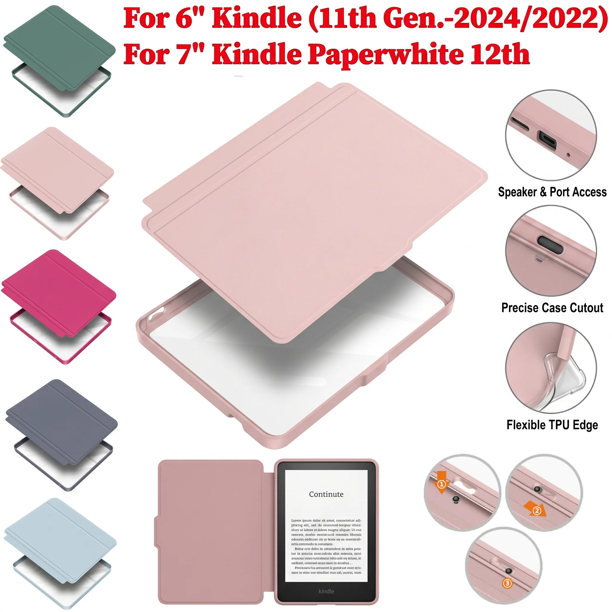 

Kindle Snap-on Case for 6" Kindle 11th Gen 2022/2024, 7" Paperwhite 12th Gen, Soft TPU Full Coverage, Auto Wake/Sleep