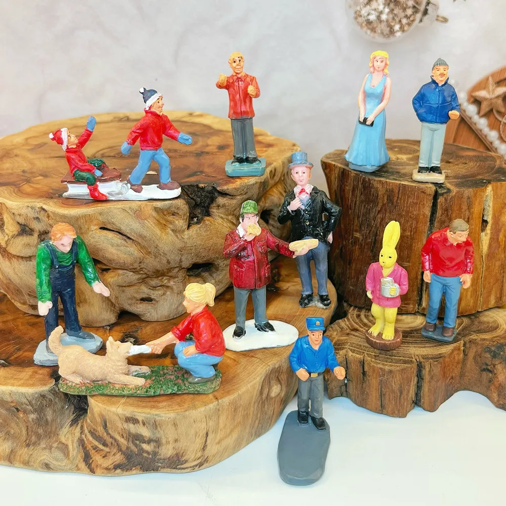 Ensemble de figurines miniatures de village d'hiver, figurines en résine pour décorations de paysage de ville de Noël