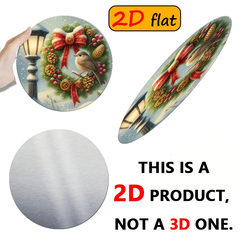 Christmas Winter Scene Aluminum Round Sign 20x20cm Snow Pine Wreath Bird Wall Decor  Gift For Home Dining Room Study view 5