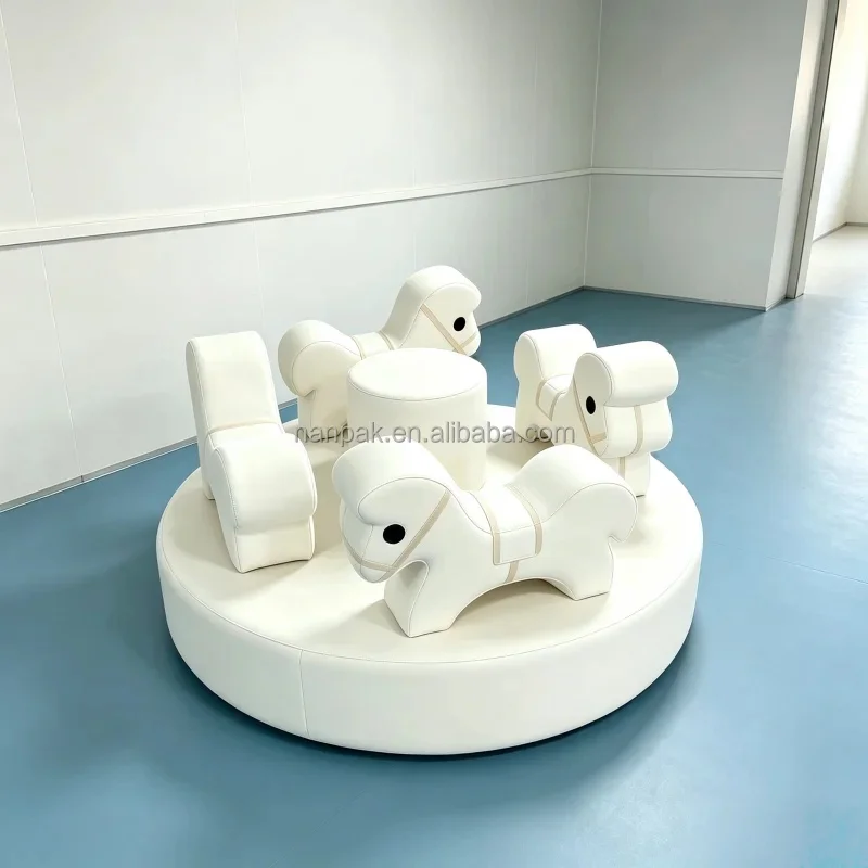 Motorized Soft Play Merry Go Round Carousel Horse Seats Rotating Play Equipment for Playground, Kids Party, Holds 4~5 Children