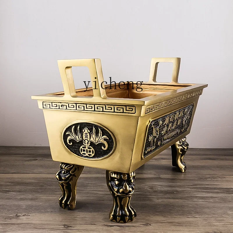 W28 Brass Sifang Ding Extra Large Ornament Temple Ancestral Hall Indoor Opening Company Floor-to-ceiling Aromatherapy Furnace