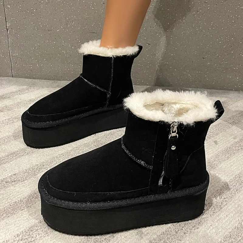 Flats Platform Women Snow stivaletti Suede Winter New Short Plush Warm Shoes 2025 Fashion Cozy Outdoor Walking Motorcycle Botas