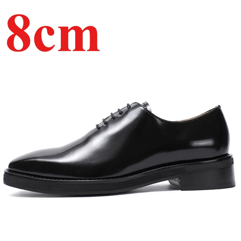 

No Splicing Design's Height Increasing Derby Shoes for Men's Formal Thick-soled Shoes Genuine Leather Wedding Groom Dress Shoes