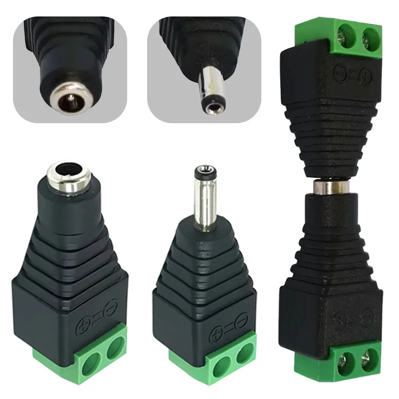 3.5x1.35mm DC Power Plug with 2Pin Screw Terminal Male Plug Female Jack DC Power Socket Connector for Camera LED Strip Light