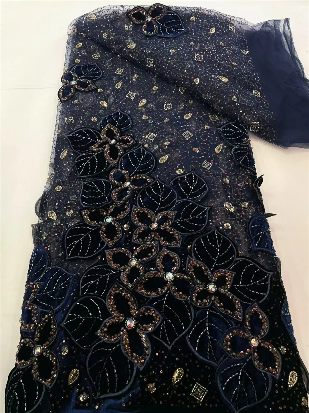 High Quality Velvet Embroidered Lace Fabric with Beads 2026 French Mesh Net Tulle Sequins for Wedding Dresses African Style