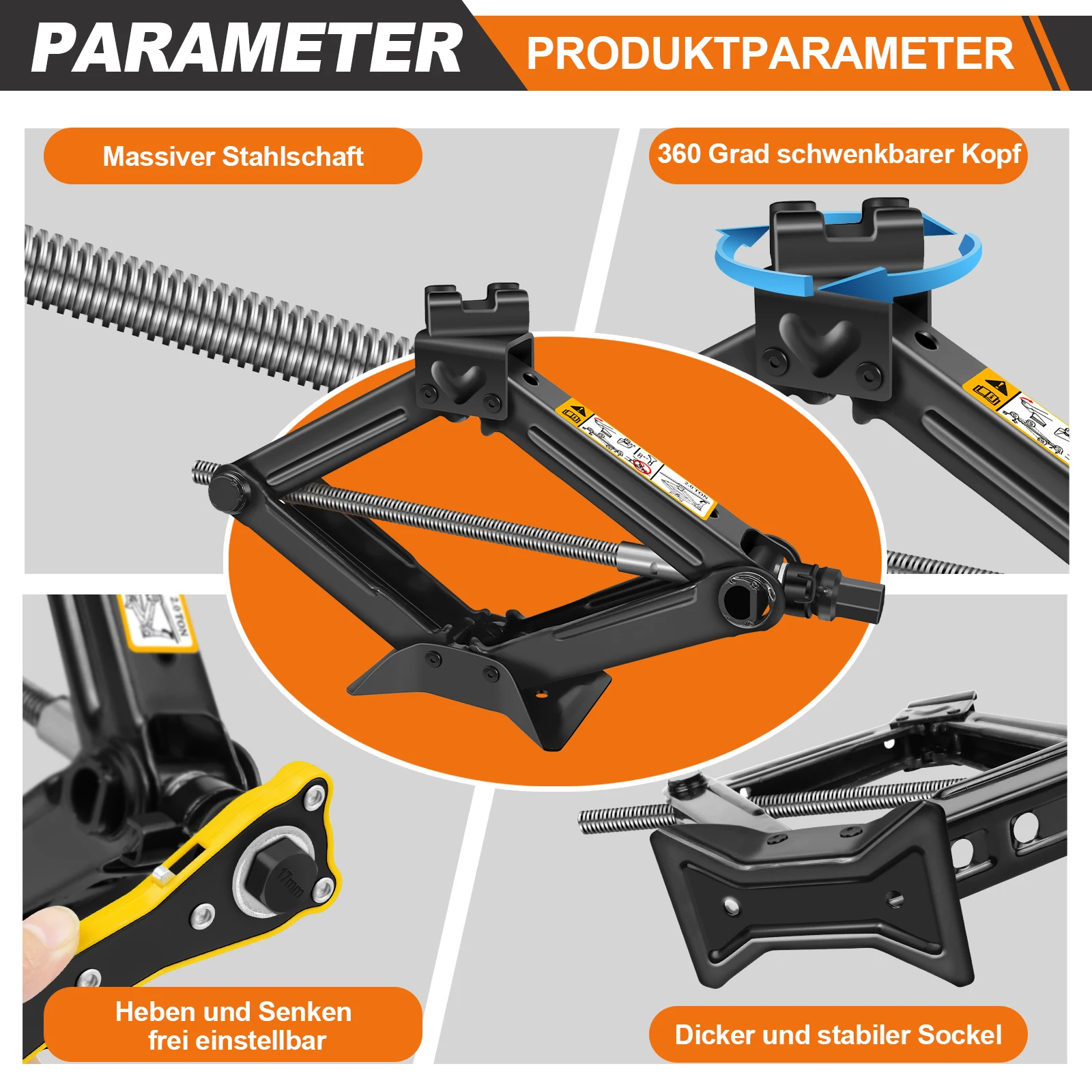 Kompakter 2-Tonnen/4409 LBS-Scherenheber mit 105–385 mm Hubbereich und inklusive Sechskant-Lauusschlüssel für Autos, SUVs, Limousinen