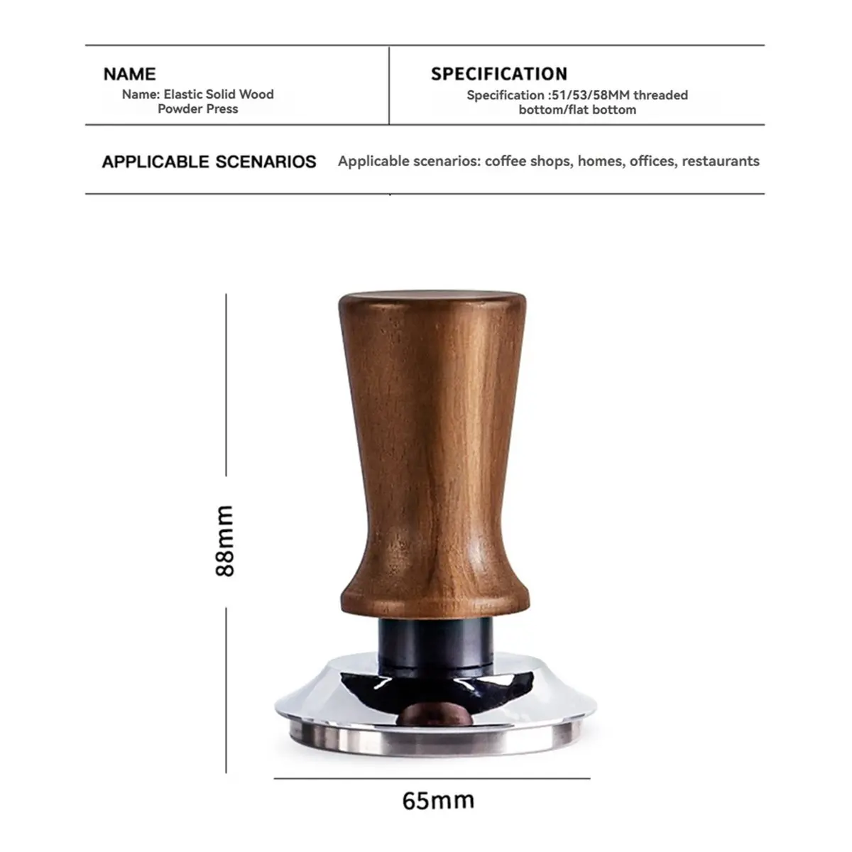 DT81 Coffee Tamper Wooden Handle Coffee Tool Stainless Steel Base Pressure Hammer Coffee Brewing 51mm