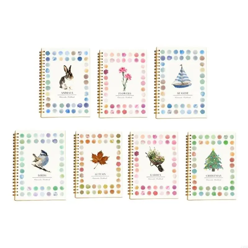 2Pcs Watercolor Workbook 100 Pages 120GSM Watercolor Paper with 12 Color Watercolor Paint and Brush Set for Beginner 24BB