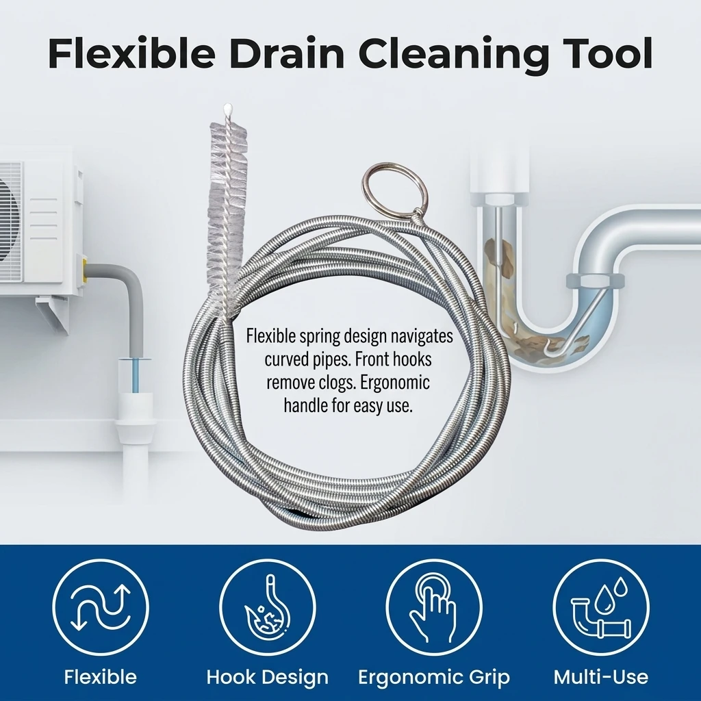Drain Cleaning Tool Unclogging AC Drain Pipe Cleaner for Air Conditioner Maintenance Stainless Steel Flexible Spring Tool