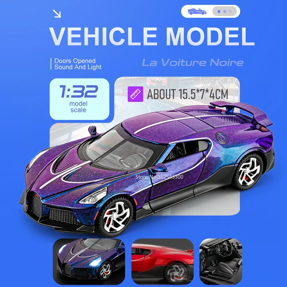 

1:32 Scale La Voiture Noire Car Model Toy Doors Opened Sound Light Miniature Models Pull Back Alloy Body Vehicle for Kids Gifts