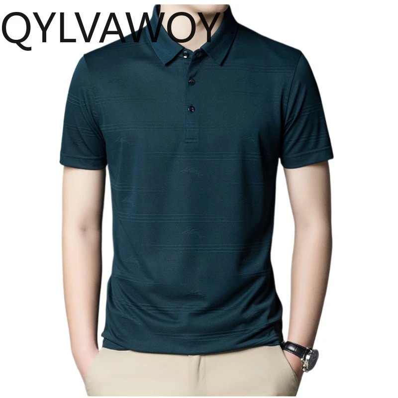 

QYLVAWOY 100% Mulberry Silk Polo T-Shirts for Men Clothing Summer Mens T Shirts Short Sleeve Top Loose Fit 2024 Camiseta Hombre