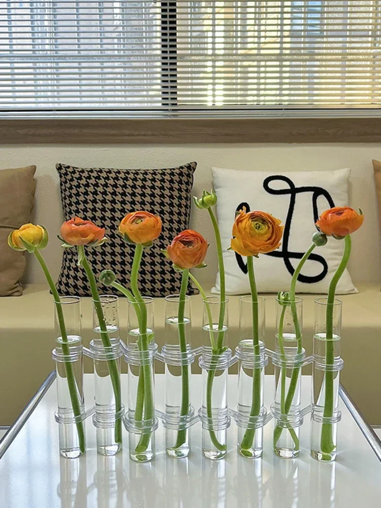 Do you know if the home test-tube vase is folded with a glass net, red ins hydroponics, a transparent row of vases and f