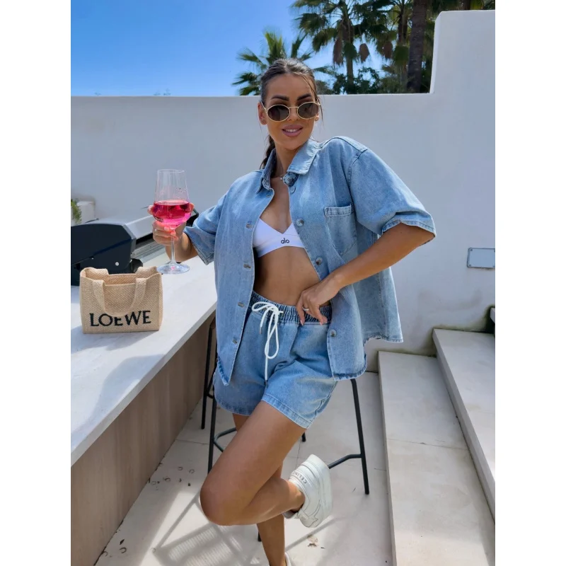 

European and American Style2025Cross-border summer foreign trade women's clothing Casual loose-fitting short-sleeved shirt and d