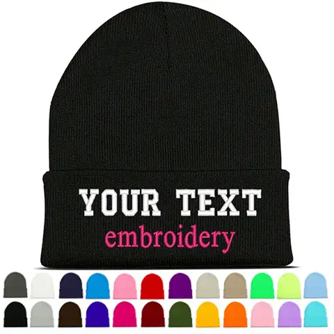 Personalized Customize Text Logo Embroidery Beanie Hats for Women Men Winter Warmer Knitted Caps Wholesale Dropshipping