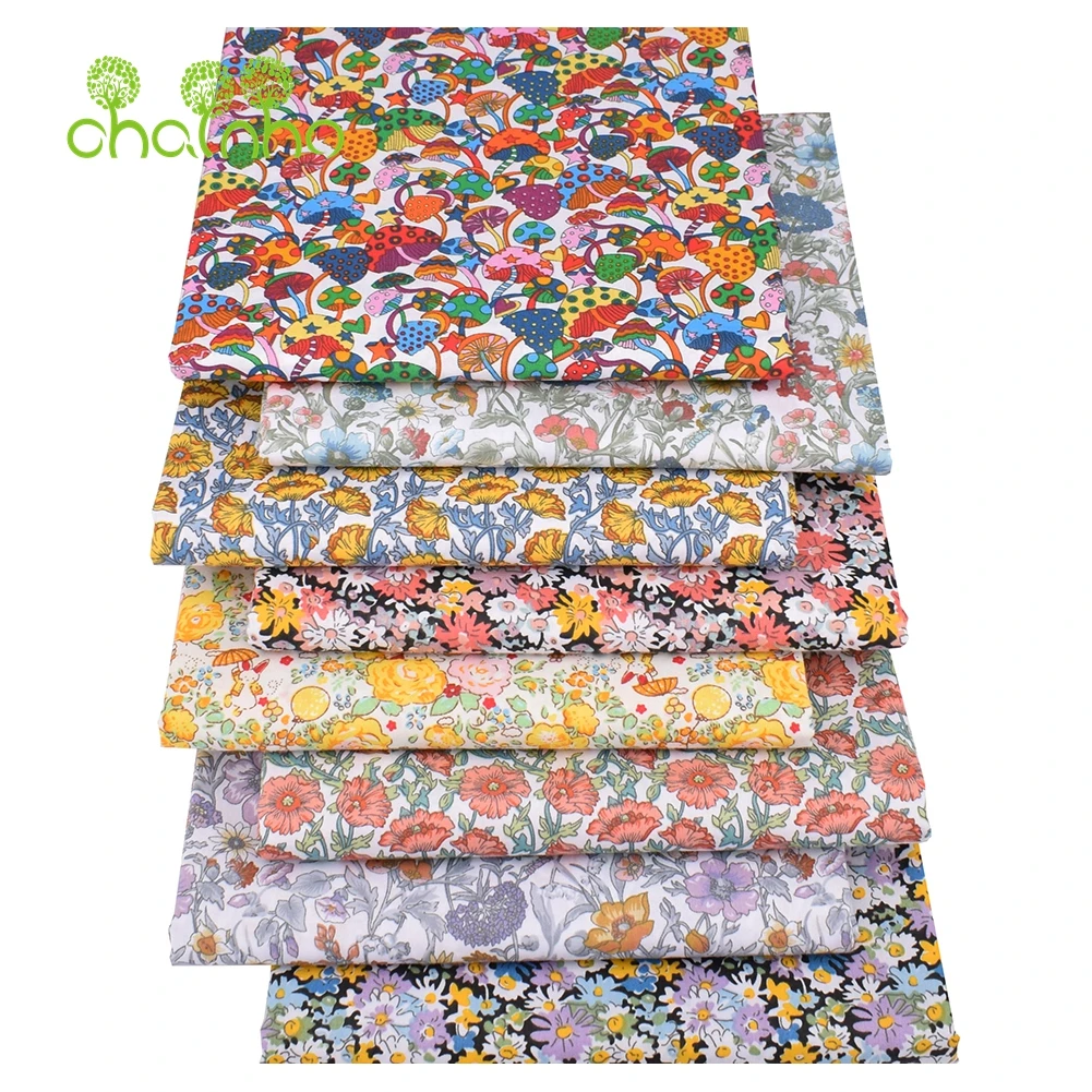 Chainho,Printed Twill Weave Cotton Fabric,Patchwork Cloth,DIY Sewing Quilting Material,Flower Series,2 Specification,CC227