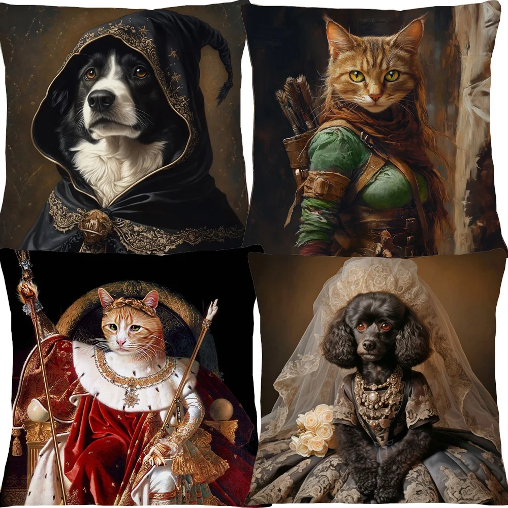 European Royal Dog Cosplay Suit Animals Portrait Poster Cushion Covers Pillowcase for Sofa