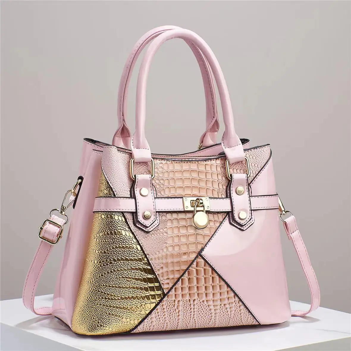 New splicing bright leather high-capacity lizard pattern high-quality women's large bag, crocodile pattern Crossbody bag tote