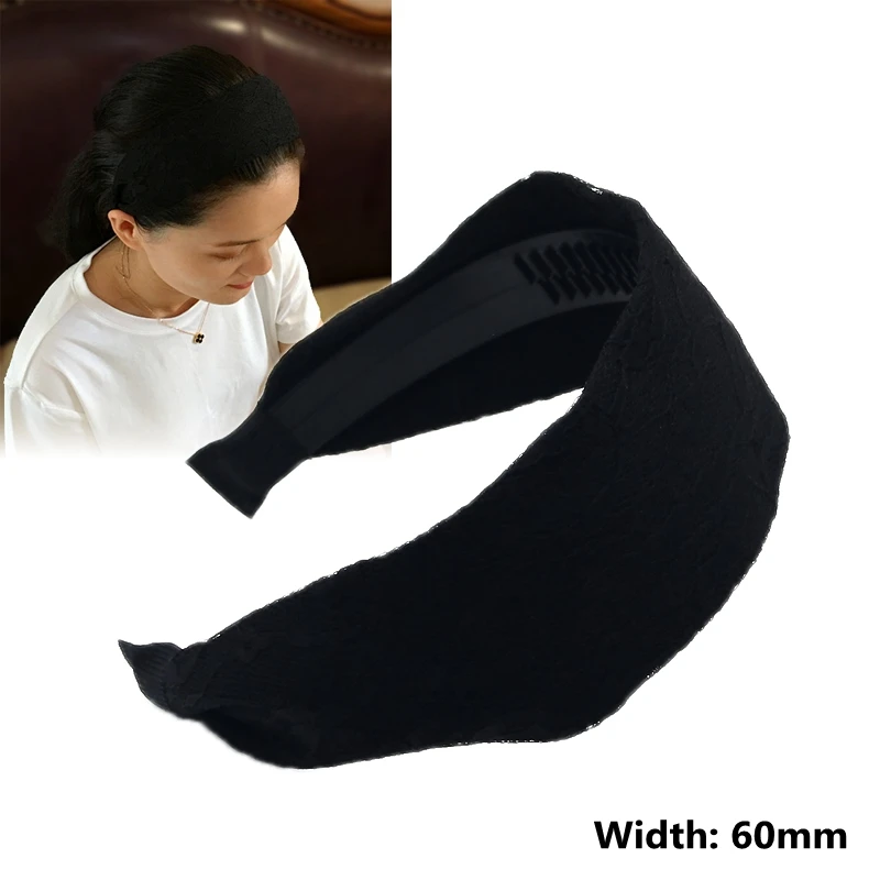 New Black Wide-brimmed Headband Women Solid Color Lace Hairband knitting Hair Hoop Girls Retro makeup Hair Accessories