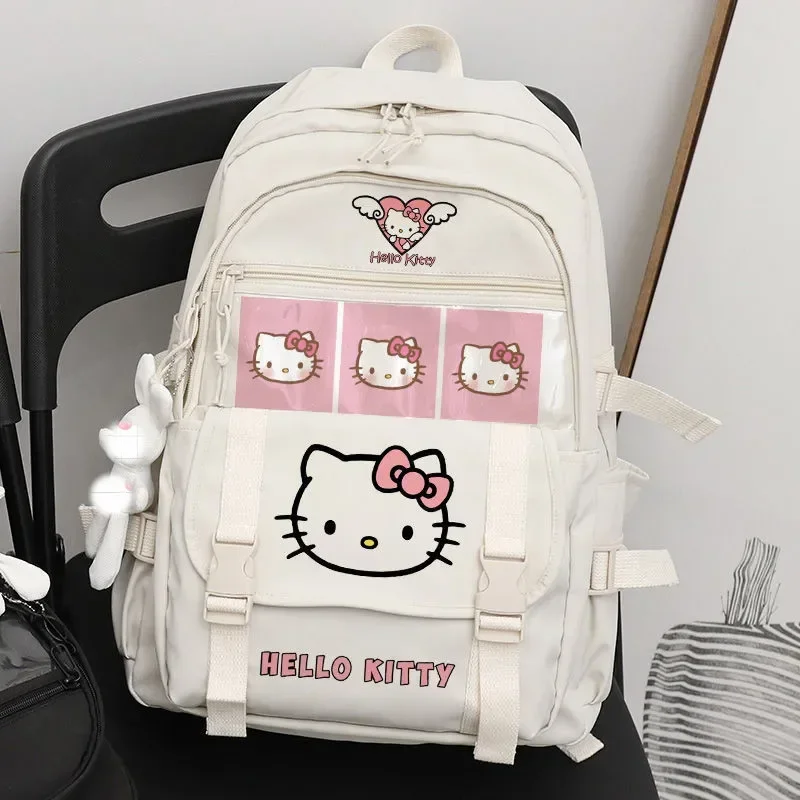 

Sanrio hello kitty schoolbag nylon backpack girl cartoon school bag pendant boy backpack high school student travel storage bag