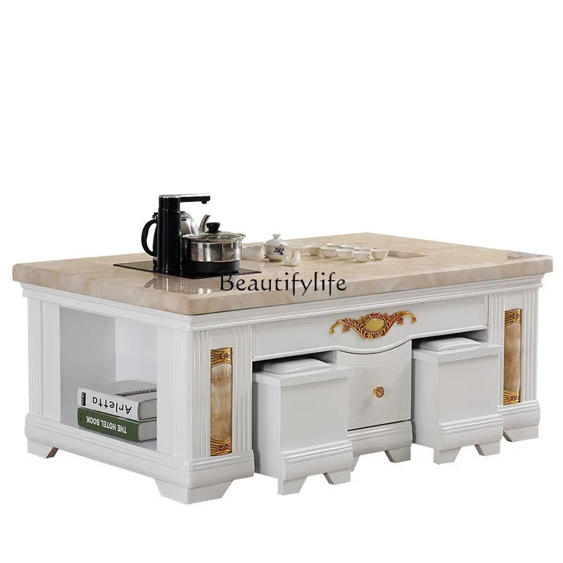 

Z.Natural marble kung fu tea table kettle embedded tea table slate surface tea table
