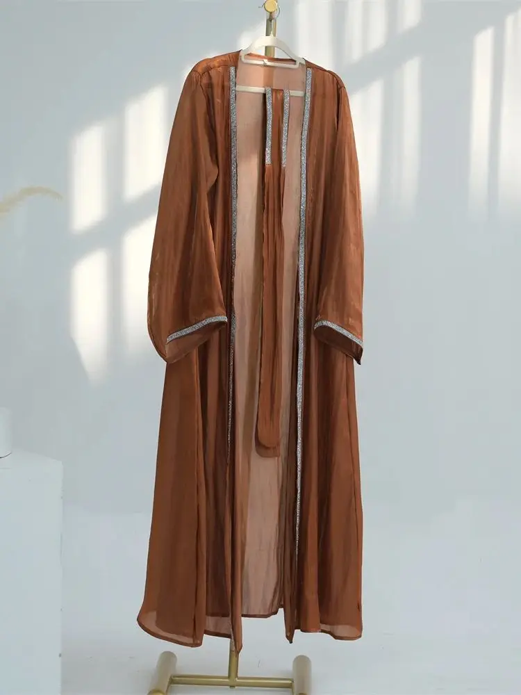 Abaya abierta de Organza blanca satinada Eid Dubái para mujer, Kimono de lujo modesto, caftán musulmán, ropa islámica, 2024