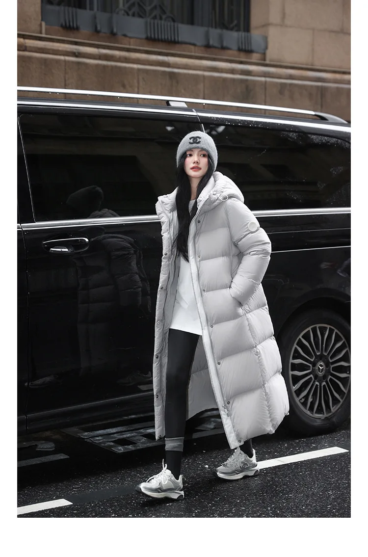 Winter High Quality Long Hooded Down Jacket Women White Duck Down Warm Thick Outwear Female Loose Parker Knee Length Down Jacket